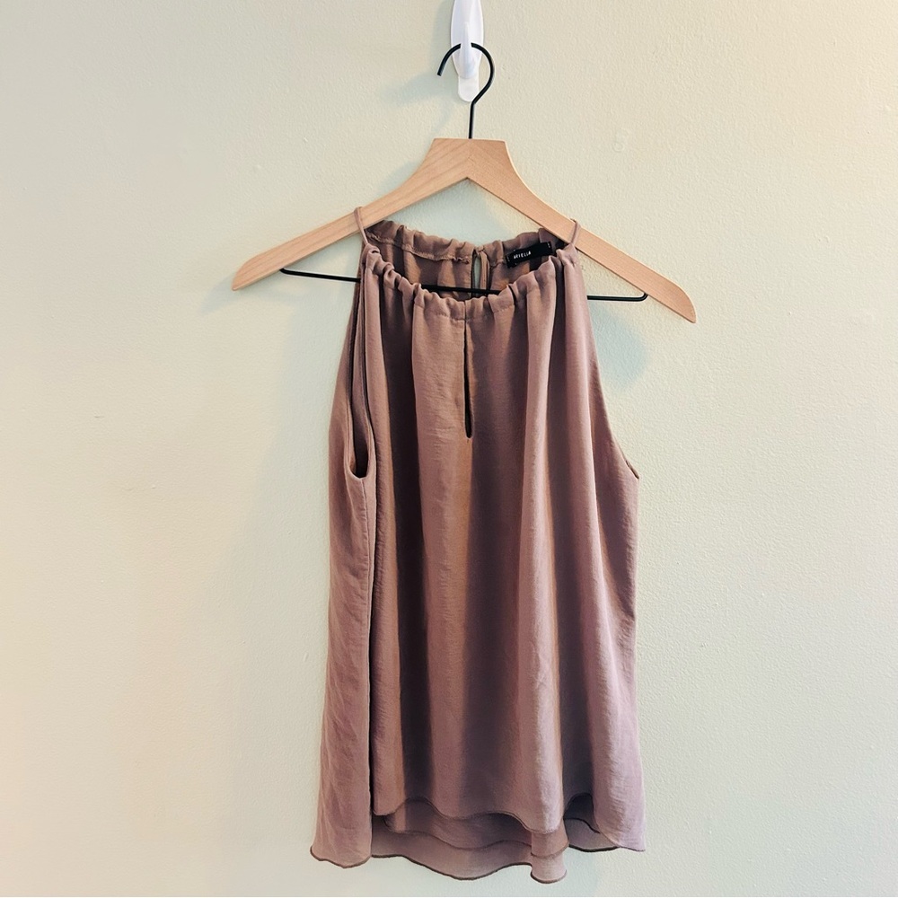 Ariella Sleeveless Blouse Size Small Taupe Brown Tank Halter Keyhole Y2K Neutral